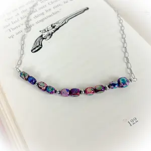 Varascite Sea Sediment & Sterling Silver Pearls Necklace