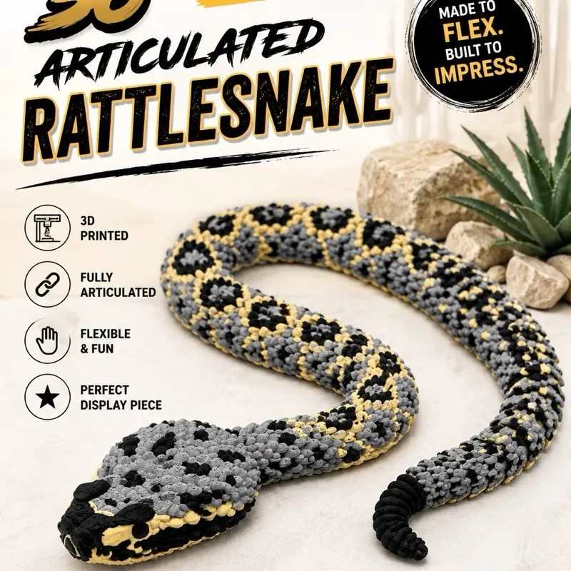 Gocutouts 36” Articulated Rattlesnake 3D Printed Flexible Snake Fidget