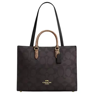Coach Maggie 36 Logo Print Coated Canvas Tote Bag For Women In Tan Tote Purses Stylish Tote Bag