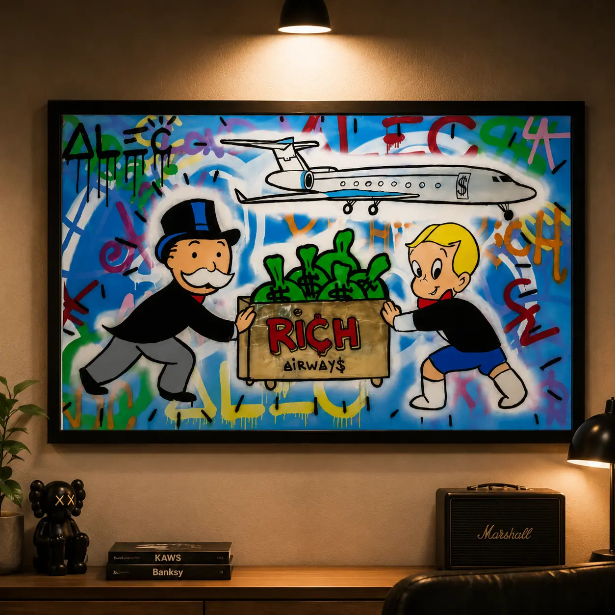 Funny Cartoon Character Money-Themed Poster with Decoration Box, Waterproof Canvas Wall Art Print, Modern Home Decor for Living Room, Money Quote Home Accessory