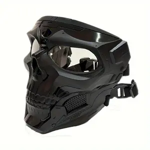 [Tactical Skull Mask, Durable Nylon] 1pc Terrifying Black Tactical Skull Mask - Durable Nylon, Reflective Visor, Full-Face Protection - Halloween, Cosplay & Airsoft Battles