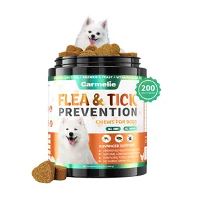 Carmelie Flea & Tick Support Chews for Dogs Chicken Flavor 200 Soft Chews for All Breeds & Ages with Plant-Powered Support & Vitamin Formula Vitamin