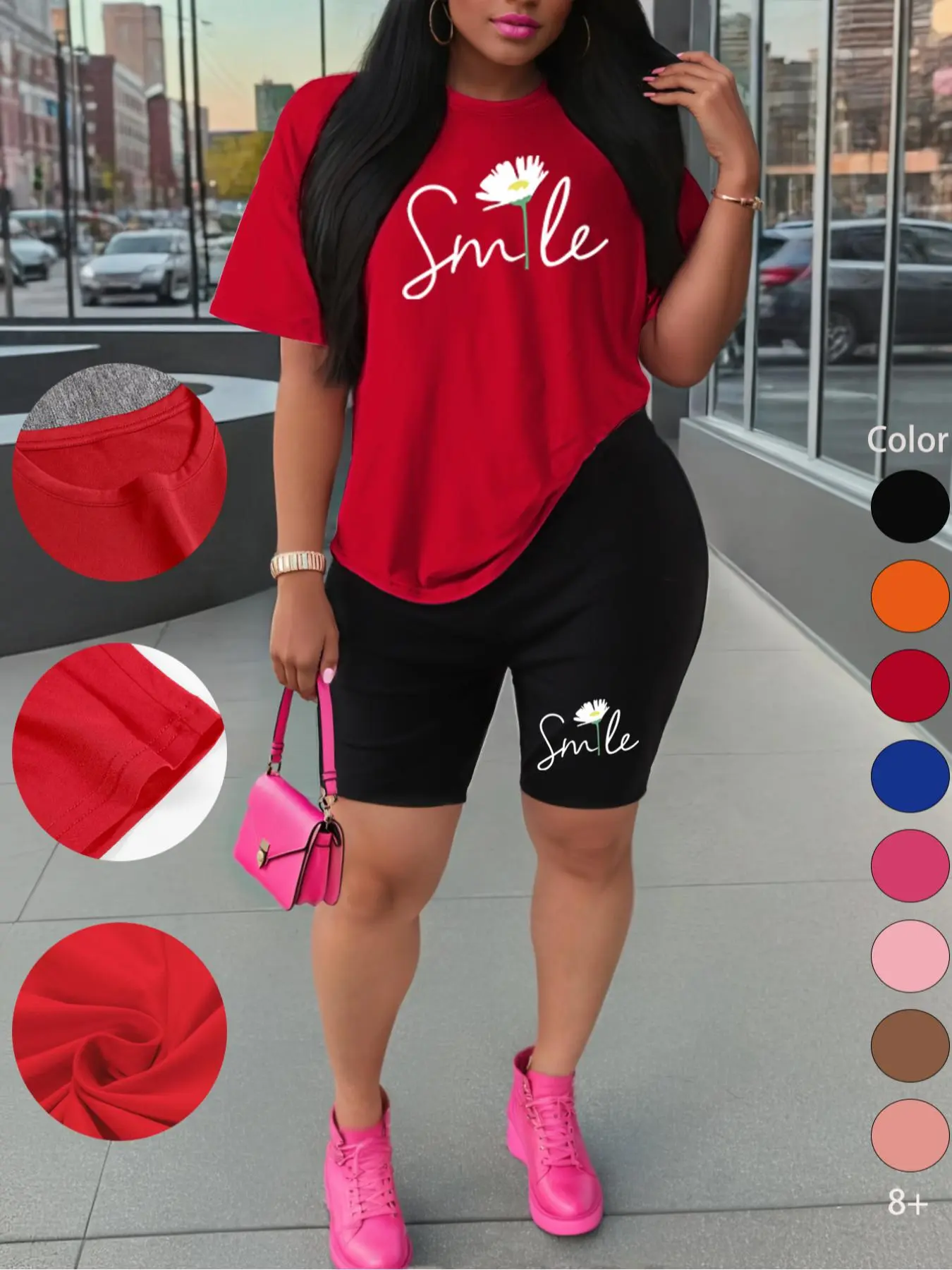 Summer New Women's Short-Sleeve Shorts Set, Casual Floral Print Sportswear, Two-Piece T-Shirt and Shorts for Outdoor Activities, Workout and Running Outfits, Gym Casual Wear, Active Outfits