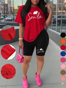 Summer New Women's Short Sleeve Shorts Set, Casual Floral Print Sports Sportswear Set, Two-Piece T-Shirt and Shorts for Outdoor Activities, Workout Running Outfits, Gym Casual Wear, Active Outfits