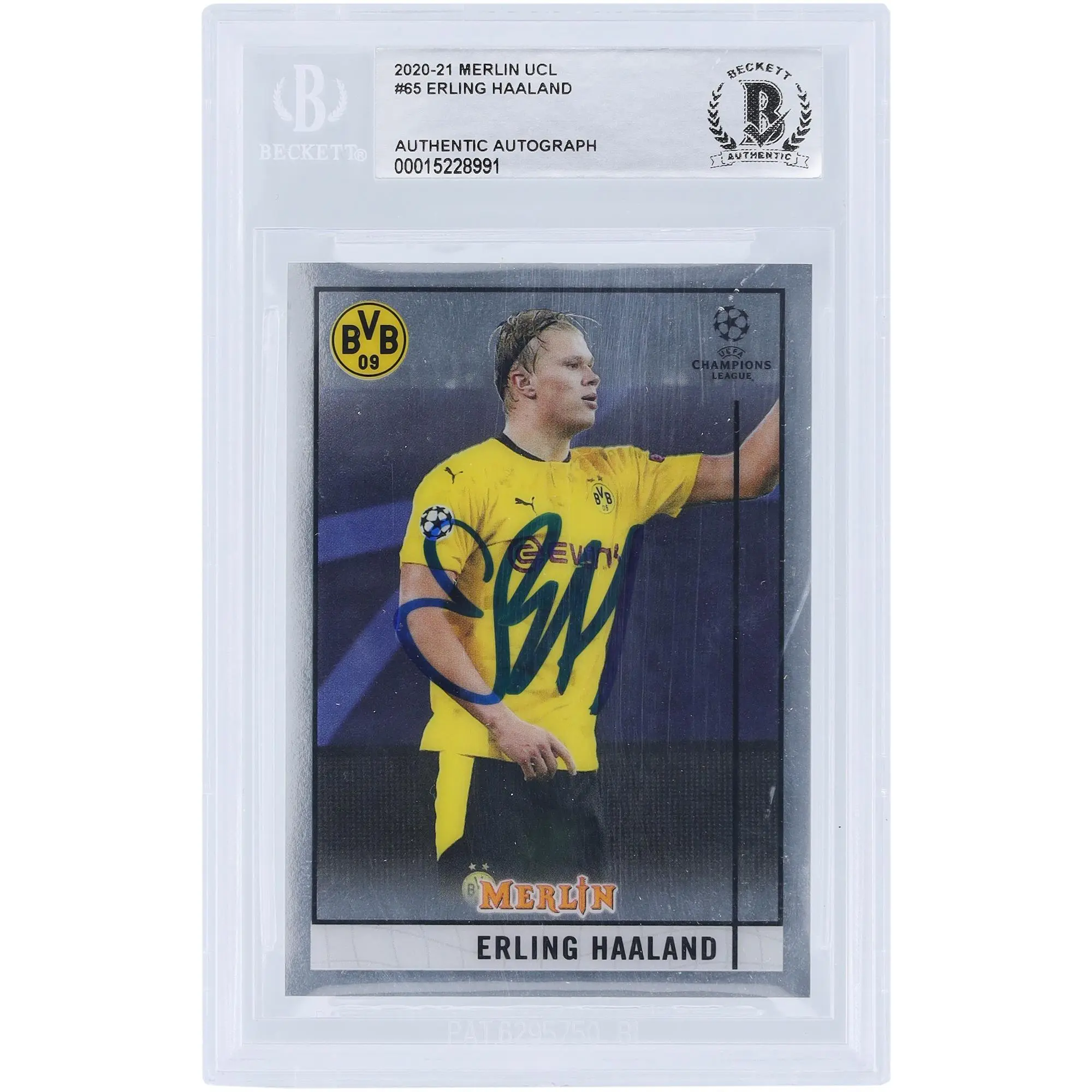 Erling Haaland Borussia Dortmund Autographed 2020-21 Topps Merlin Chrome Collection #65 BAS Authenticated Card - Fanatics Authentic Certified