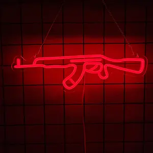Gun Neon Sign, Neon Signs Night Light, Decorative Neon Light, Ambient Lighting, Fun Theme, 3D Wall Art & Game room Bedroom Living Room party Decor lamp for Children Kids Girls Boys