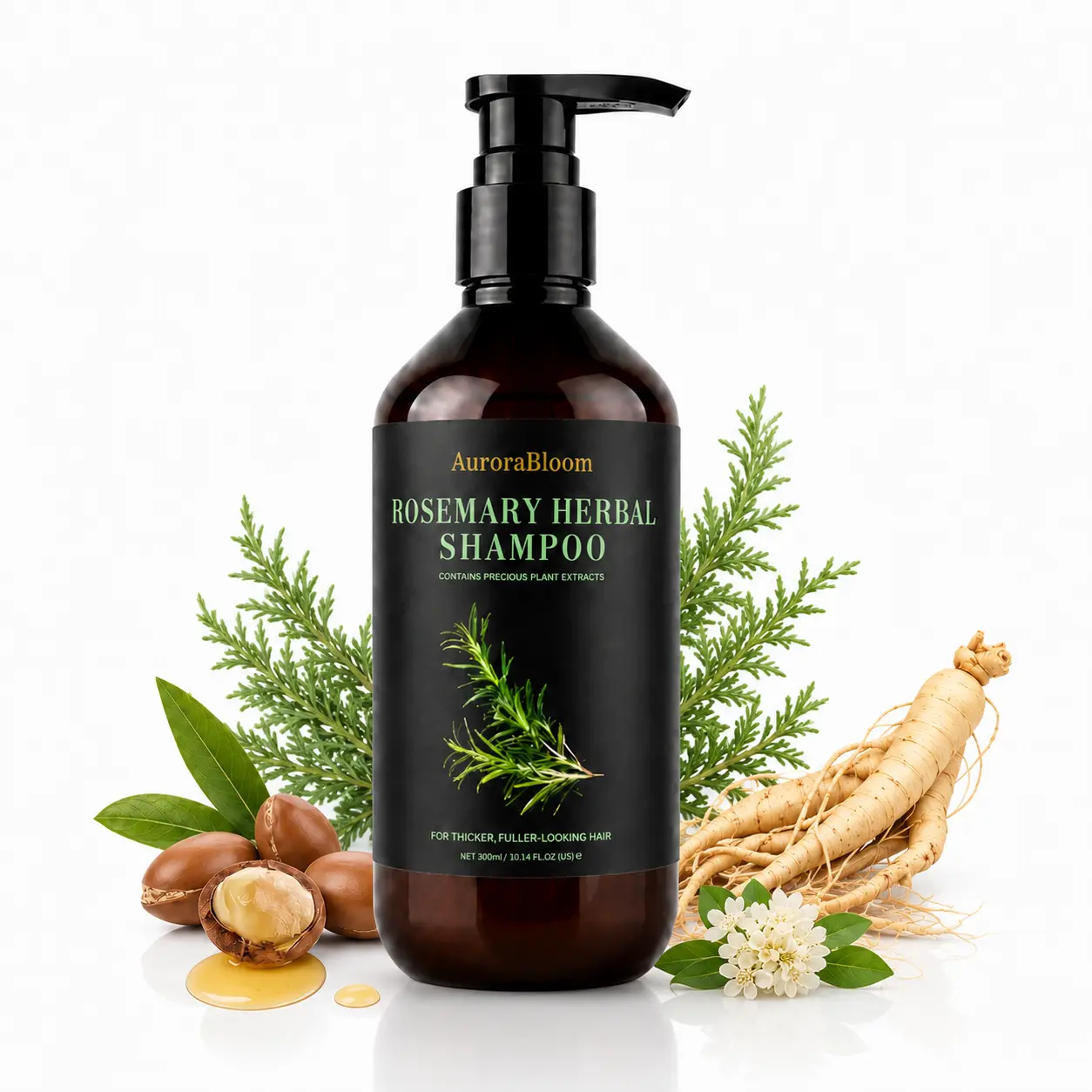 AuroraBloom Rosemary Shampoo – Helps Reduce Visible Shedding Due to Breakage, Controls Excess Oil, Refreshes the Scalp & Restores Hair Shine, with Jojoba Seed and Fleeceflower Root, 300ml, Fortifying Shampoo, Gentle Hair Care, Anti Thinning Shampoo, Scalp