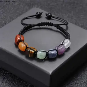 Seven Chakra Natural Stone Bracelet for Men and Women, Healing Jewelry Adjustable Cord Amethyst