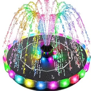 3.5W Solar Fountain for Bird Bath with 2000mAh Battery & 3D Color Changing LED Light, Anti-Drift Fixer & 8 Nozzles, Solar Powered Water Fountain Kit for Garden, Patio, Pond