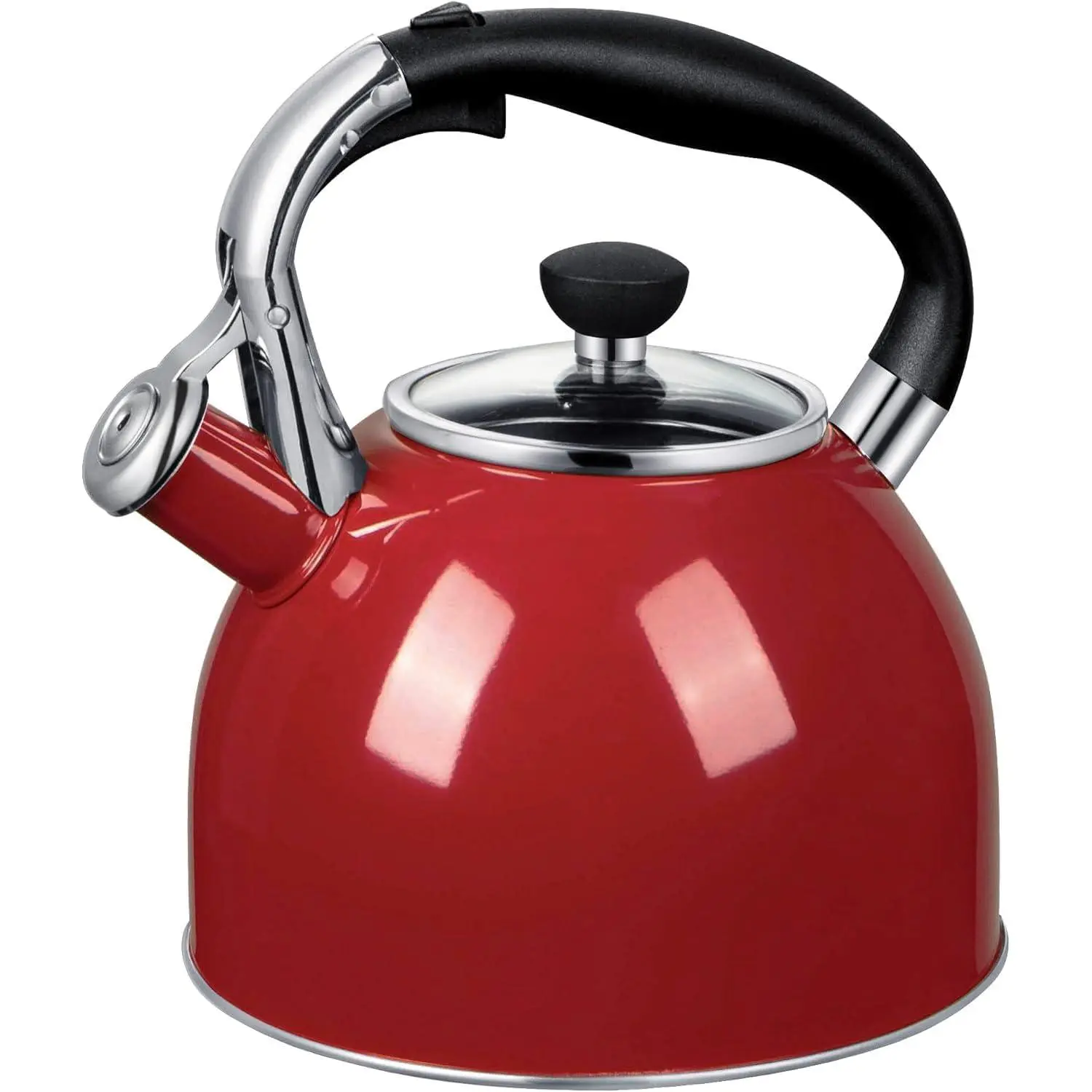 Lansheng Mingdi Teapot: 2.5 Quart Stainless Steel Teapot Suitable for Stove Top with Capsule Bottom and Heat-Resistant Glass Lid (Red)