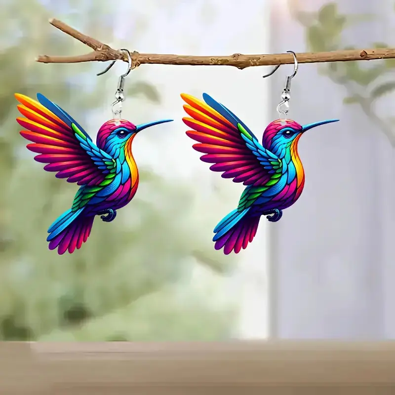 Elegant Retro Colorful Acrylic Hummingbird Drop Earrings Fashion Bird Jewelry Accessory  Women's Statement Jewelry
