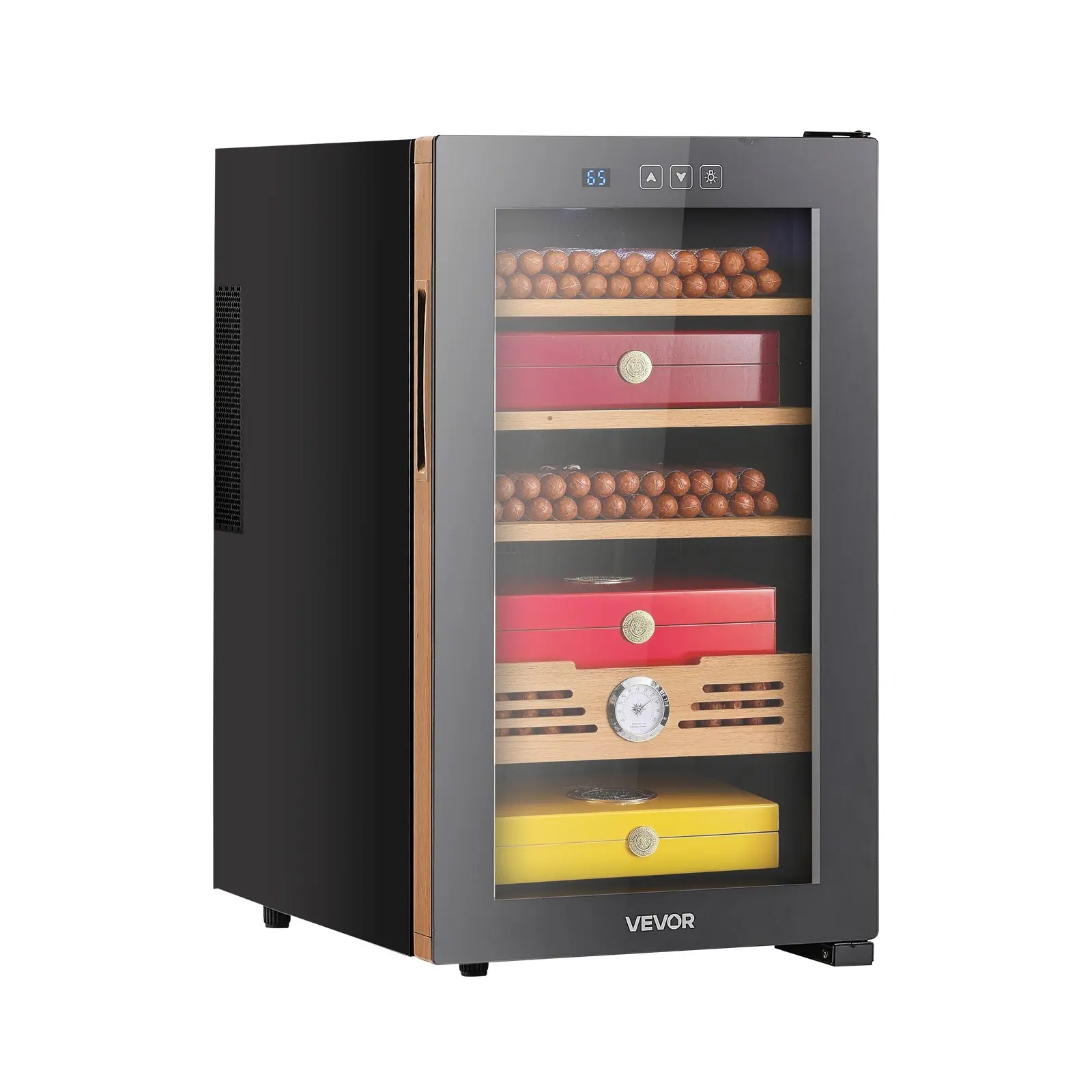 【Summerfinds】 VEVOR Electric Humidor, 48L, 350 Counts Electric Cigar Humidor Cabinet with Cooling Temperature Control, Spanish Cedar Wood Shelves & Drawers, Mechanical Hygrometer, 4 Layers, Cooler for Household