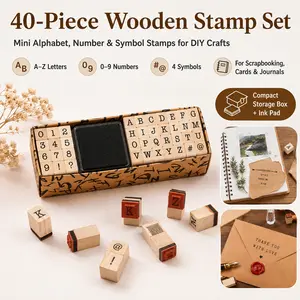 40PCS Wooden Alphabet Number Stamp Set with Ink Pad, Mini DIY Craft Letter Symbol Rubber Stamps, Vintage Wooden Stamper Kit for Scrapbooking Journaling Card Making Photo Album Envelopes Gift Wrapping, Adults Kids Classroom Craft Supplies