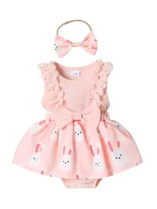 Baby Girls 2-Piece Clothes Rabbit Easter Cute Romper and Headband Pink Color Toddler Outfit for Spring #springtok