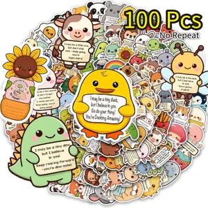 100PCS Unique Emotional Support Animal Stickers No Repeat Motivational Affirmation Waterproof Vinyl Decals for Kids Teens & Adults Cute Journals Water Bottles Self Care Gifts