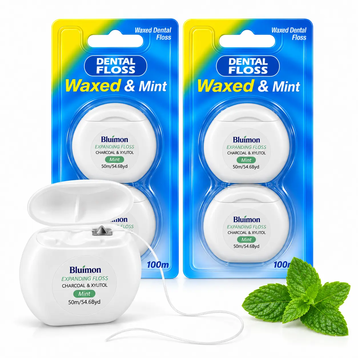 Bluimon Expanding Dental Floss, Mint Dental Floss for Teeth, Soft Floss for Daily Interdental Cleaning, Charcoal & Xylitol Oral Care Floss-oral hygiene-Toothpaste Cleansing