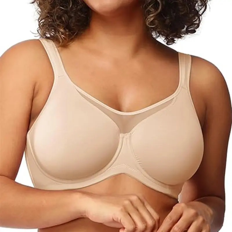 Women's Plus-Size Underwire Bra - Cool Cardi Comfort, Unlined, Non-Padded, Ice Silk Nylon Blend, Smoothing Wide-Strap, Full-Coverage U-Back Minimiser T-Shirt Bra, Hand Wash Only #summerwins