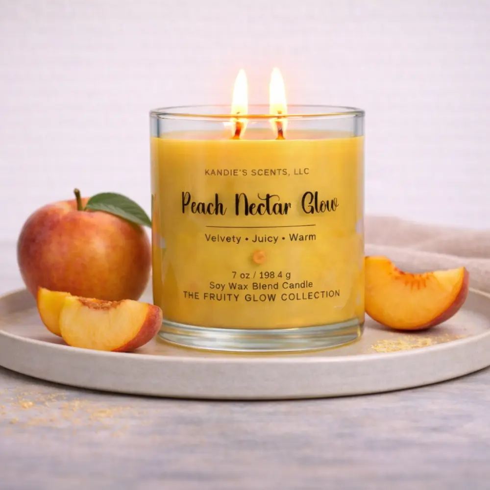 Peach Nectar Glow Scented Candle 7oz Glass Jar | Juicy Southern Peach Hand Poured Soy Candle | Warm Cozy Home Fragrance