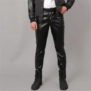 2026 Latest Men's Slim-Fit Faux Leather Biker Pants, Black/Red/White PU Trousers for Daily Casual Fashion