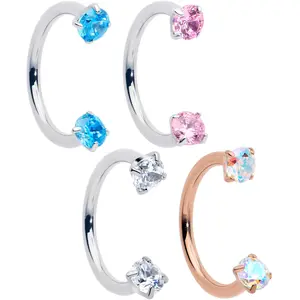 18G Double Gem Titanium Horseshoe Nose Ring -  Internally Threaded Solid Titanium CZ Horseshoe Nose Hoop