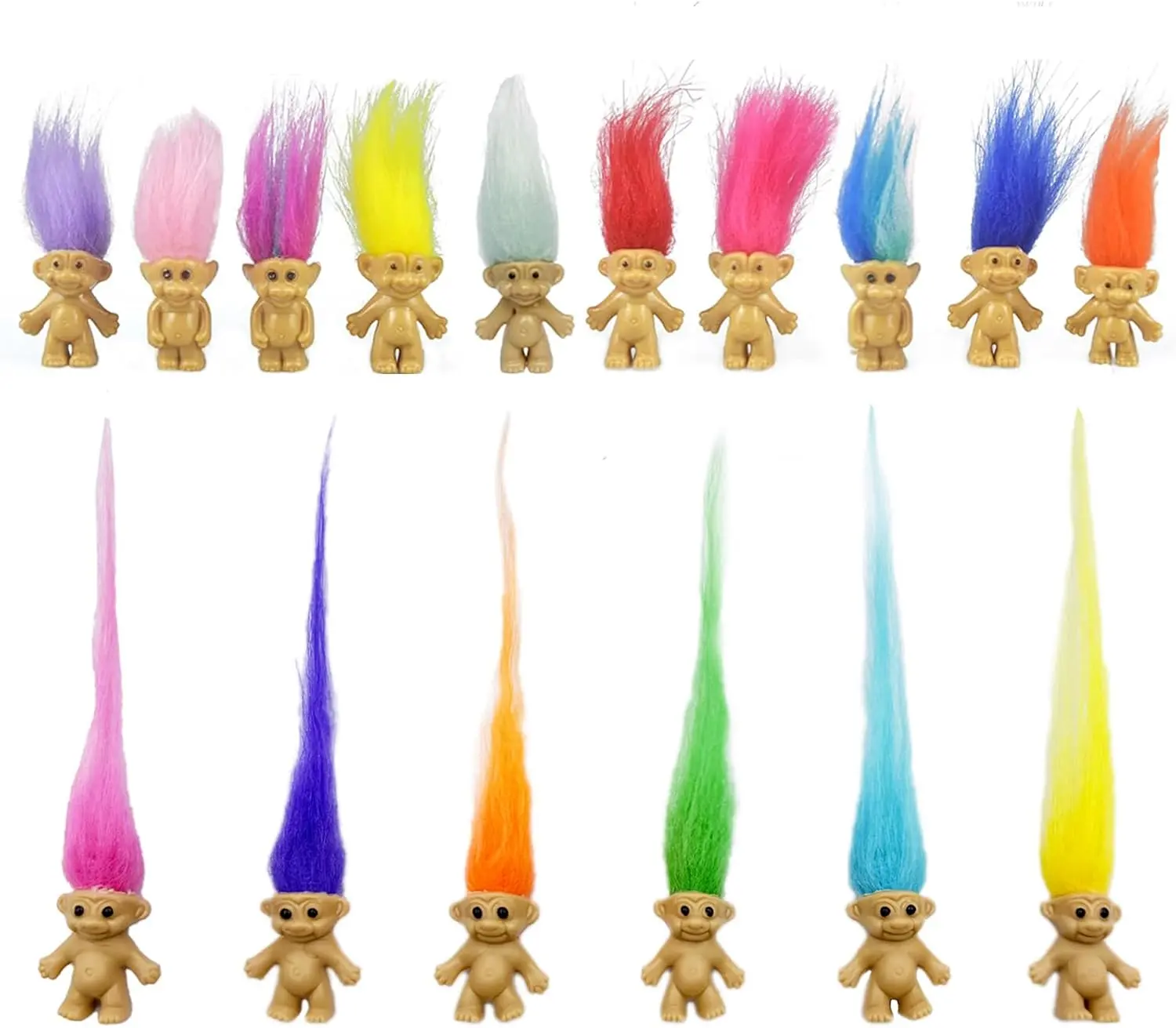 YINTLILOCN 16PCS Vintage Lucky Mini Troll Dolls, 1.2 Inch Colorful Hair Cute Figures, Mini 3D Collectible Action Figures, Whimsical Toys for Cake Toppers, Party Favors, Birthday Gifts, Christmas Festival Trinkets, DIY Crafts