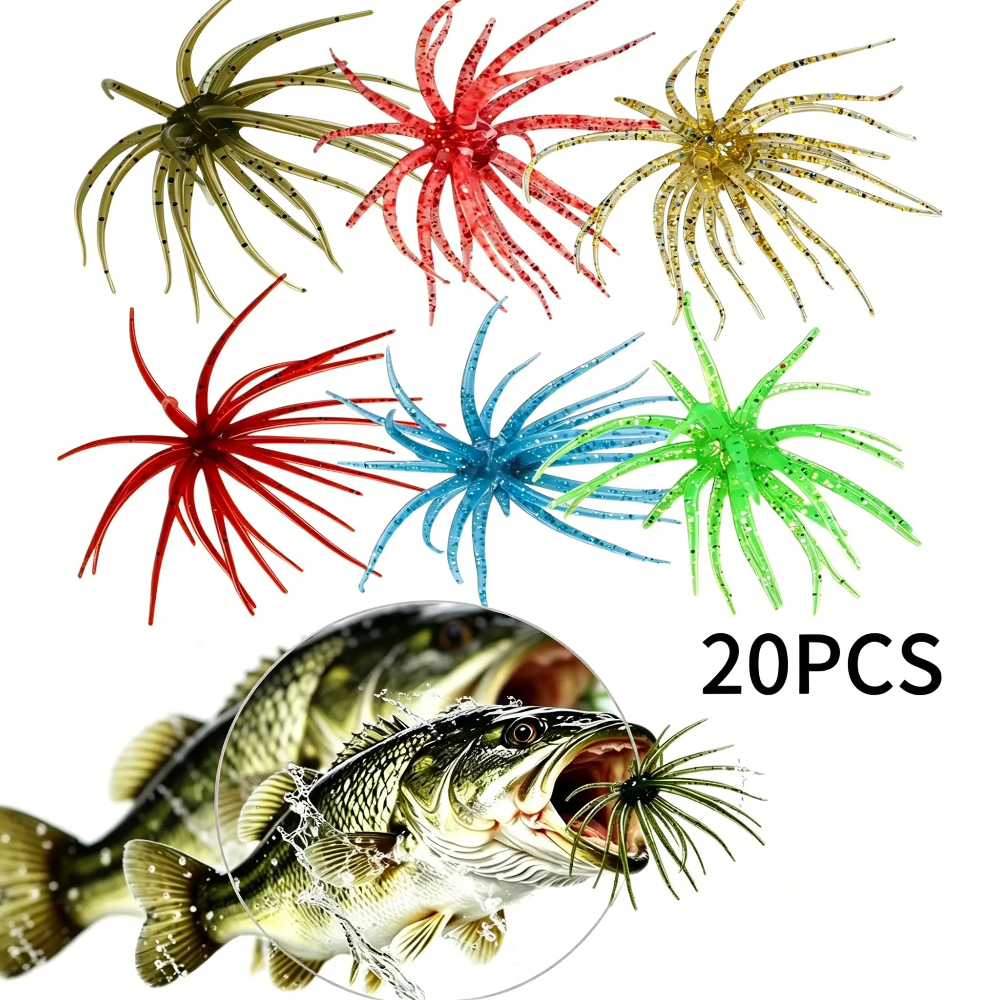 Creature 20PCS Bait Dice Baits for Bass Fishing, Fuzzy Dice Fishing Lures with Rubber Legs, Soft Plastic Lure for Freshwater Soft Plastic Baits for Bass Fishing