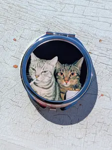 Cat Smoking & Drinking Compact Mirror | 2.5" Metal Pocket Mirror