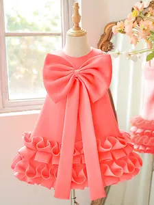 Kids Clothes Flower Girl Bow Ball Gown Pageant Children Elegant Performance Princess Prom Host Formal Evening Party Cocktail Dress for all Season 4 to 8 Years