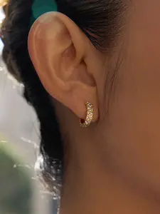 Classic 18K Plated Gold Color White Rhinestone Heart-Shaped Hoop Earring For Women Stainless Steel Waterproof Jewelry Classic Style Earrings