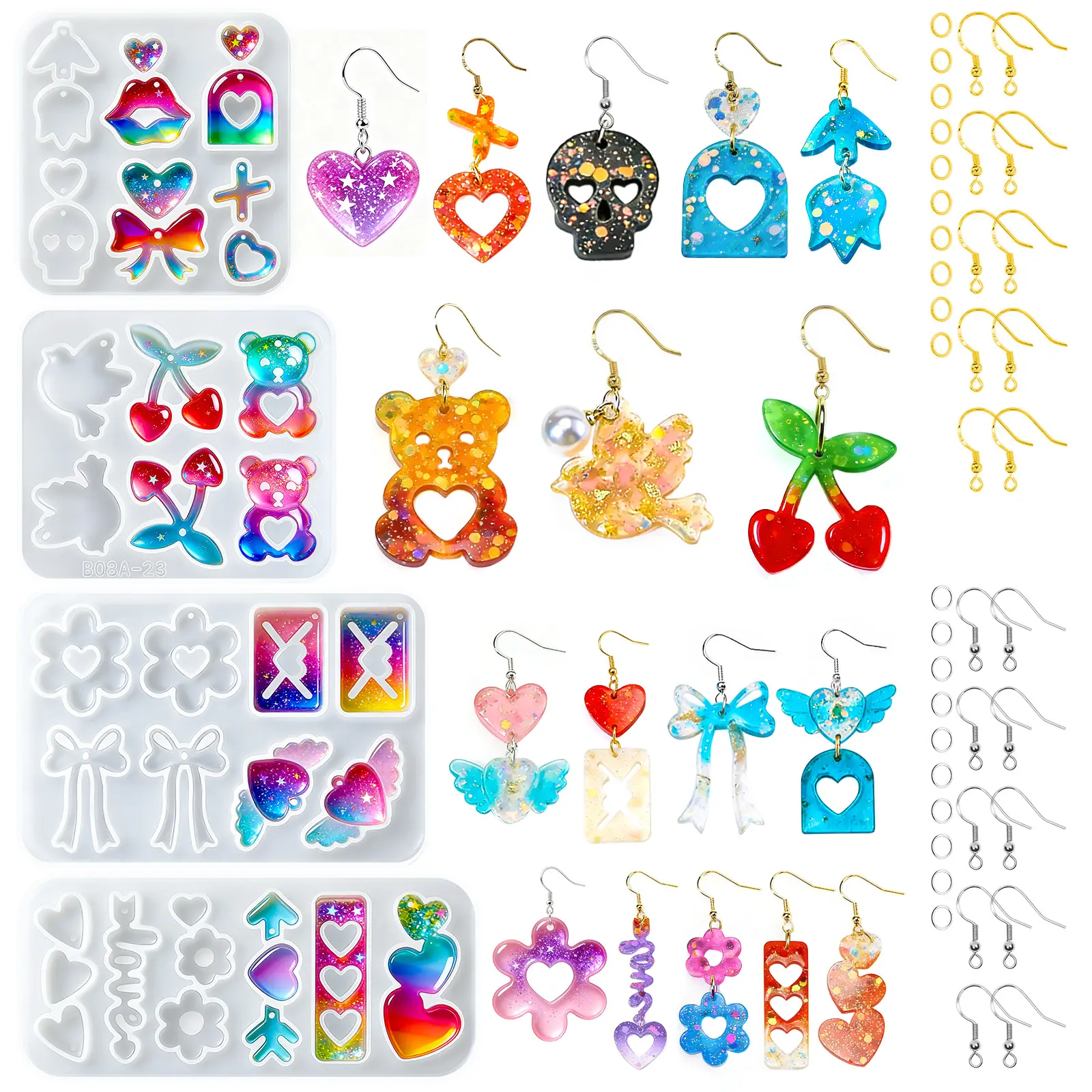 KHKD Reusable Geometric Resin Jewelry Making Kit Box - 18 Molds, 31 Unique Shapes, Silicone Molds for Epoxy & UV Resin, DIY Earrings & Pendants, Ideal Gifts for Home Supplies Projects