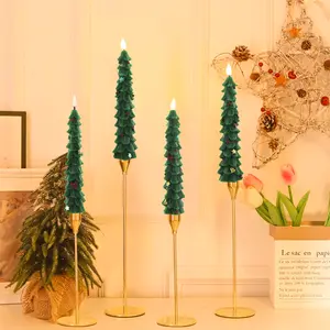 4Pcs Christmas Tree Flameless Taper Candles Flameless Window Candles with Remote Timer, 9.8" Battery Operated 3D Wick LED Flickering Taper Candle for Home, Wedding, Party Decorations,christmas decorations