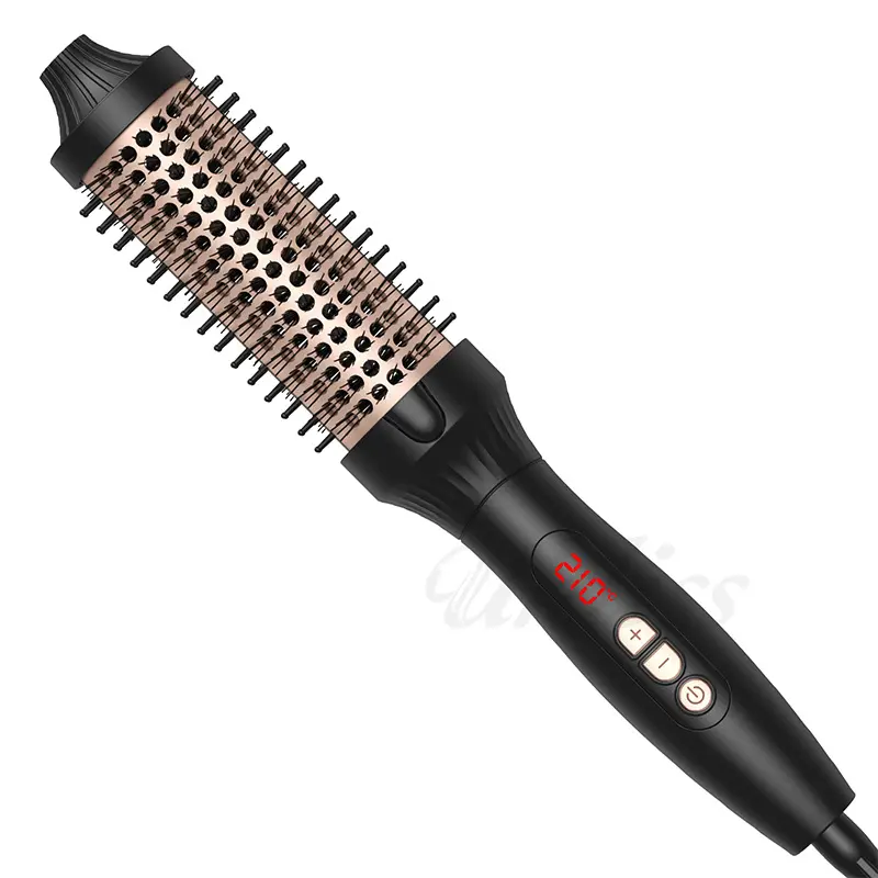 Blowout Boost Ionic Thermal Brush 1 1/2 Inch with LED Display, 300 ℉ -420 ℉   for Different Hair Types, 120-240V Universal Voltage Black Gold