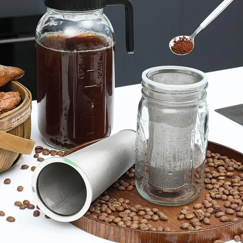 2PCS Stainless Steel Filter Coffee Tea Cold Brew Coffee Filter Infuser Coffee Strainer Canning Jar Mesh Coffee Filter for Wide Mouth Mason Canning Jar Iced Tea Maker