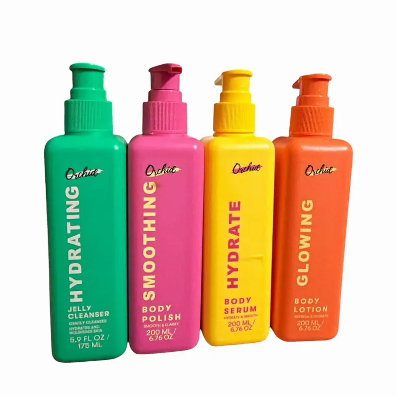 Orchard 4-pc skin care set, jelly, cleanser, body polish, body serum, body lotion, skincare set