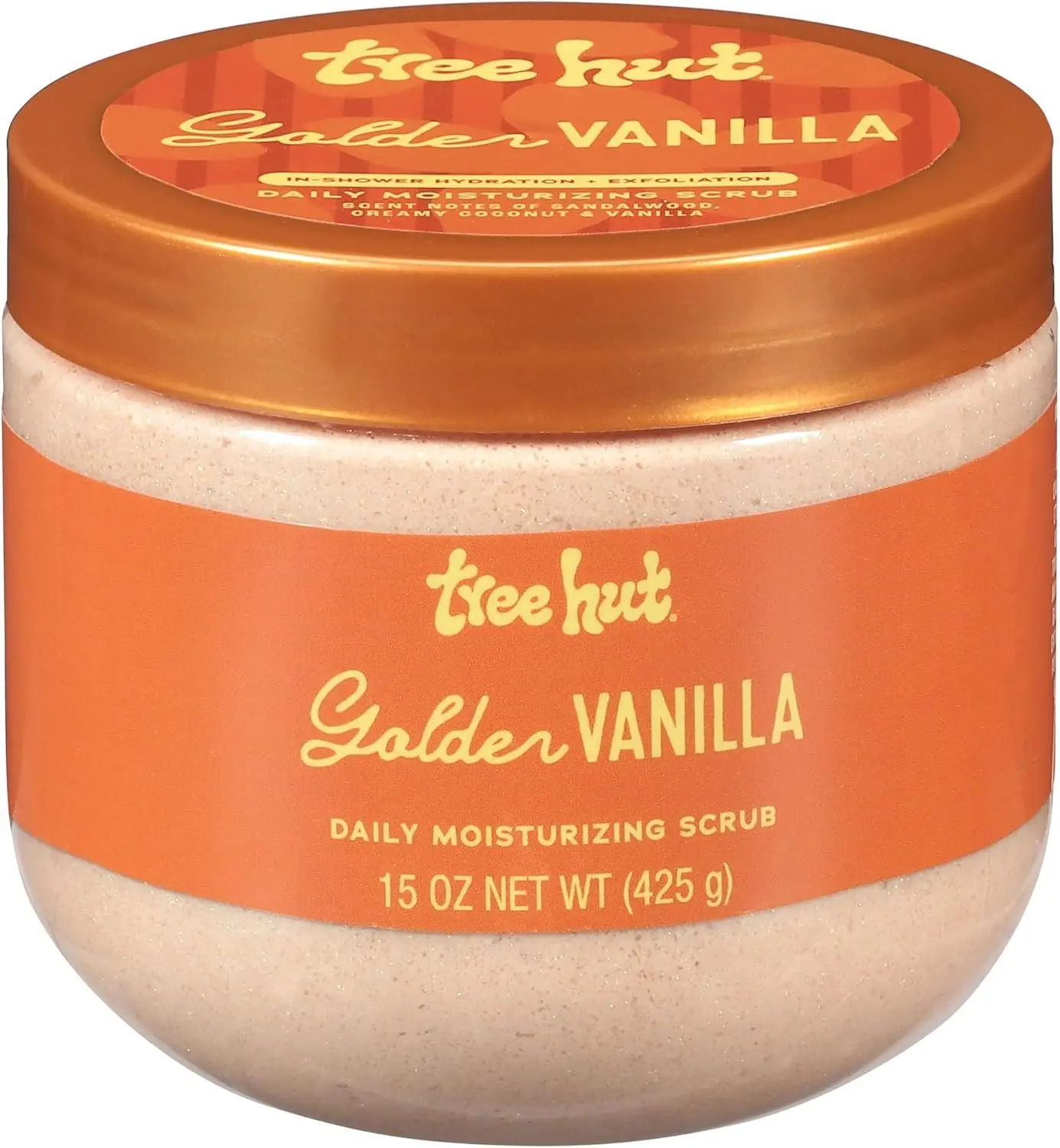 Tree Hut Golden Vanilla Daily Moisturizing Scrub, Gentle Exfoliating, Hydrating & Nourishing Whipped Body Scrub with Shea Butter, Hydrated Silica, Smooth & Soften Skin, Body Polish, 15 oz