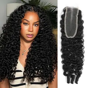 AUROO Burmese Curly 2x6 Human Hair Closure Only SKINLIKE Real HD Human Hair, 15A 0.09mm Melt 3C4A Deep Water Wave 2 by 6 Kim K Swiss HD Lace Closure with Spiral Curly Ends Long Deep Part Natural Color