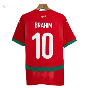 Morocco's Home Fan Jersey - Number 10 Dias & Number 2 Hakimi - Red Short Sleeve Soccer Shirt for 2025 Africa Cup of Nations