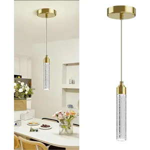Pendant Lights for Kitchen Island, 3CCT Crystal LED Pendant Light Fixture, Adjustable Gold Hanging Light with Bubble Glass, Modern Dimmable Pendant Light for Dining Room Bedroom Over Sink