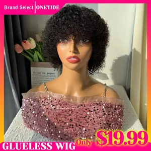 Glueless Wigs Human Hair Afro Kinky Curly Natural Color Wig For Women  Human Hair Soft and Fluffy Glueless Wigs 80s Kinky Curly Wig Cosplay or Daily Use Wigs 180% Density Pixie Curl Afro Wig Onetide Hair