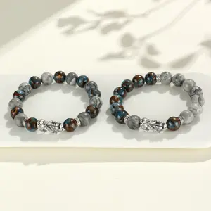 Natural Jade Bracelet For Couple Pixiu Blue Malachite Lovers Beaded Bracelet China-Chic Fashion Map Stone Hand String Handwear