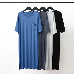 2023 Pajamas Men's Summer Modal Summer Men's Nightgown All-in-one Short-sleeved Nightdress Large Size Thin Bathrobe Mens Robe