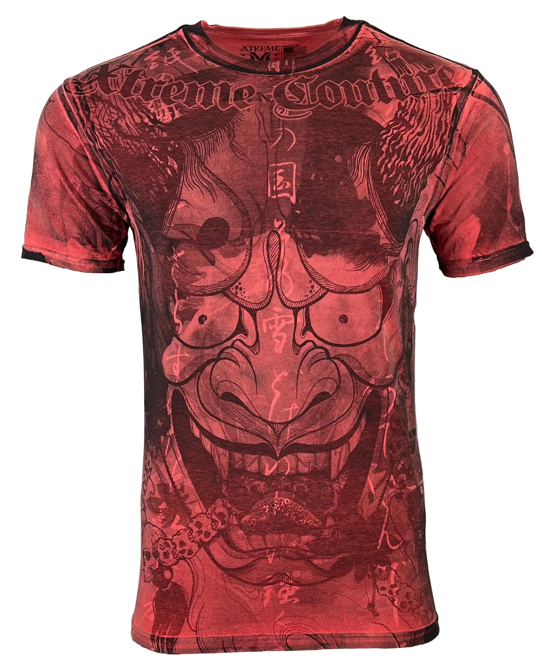 Xtreme Couture Men's Atomic Graphic Crew Neck T-Shirt - 100% Cotton Biker Style with Fitted Cut in Atomic Red, Round Neck, Print