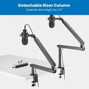 Mount-It! Adjustable Microphone Boom Arm for Desk | Full Motion Podcast & Streaming Mic Stand | Detachable Riser Column