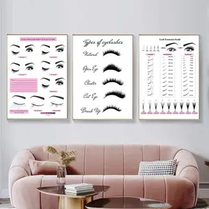3pcs/set Frameless Lash Extensions Guide Poster Prints Makeup Wall Art Picture Decor Eyelash Business Form Art Canvas Beauty Salon Room Decoration