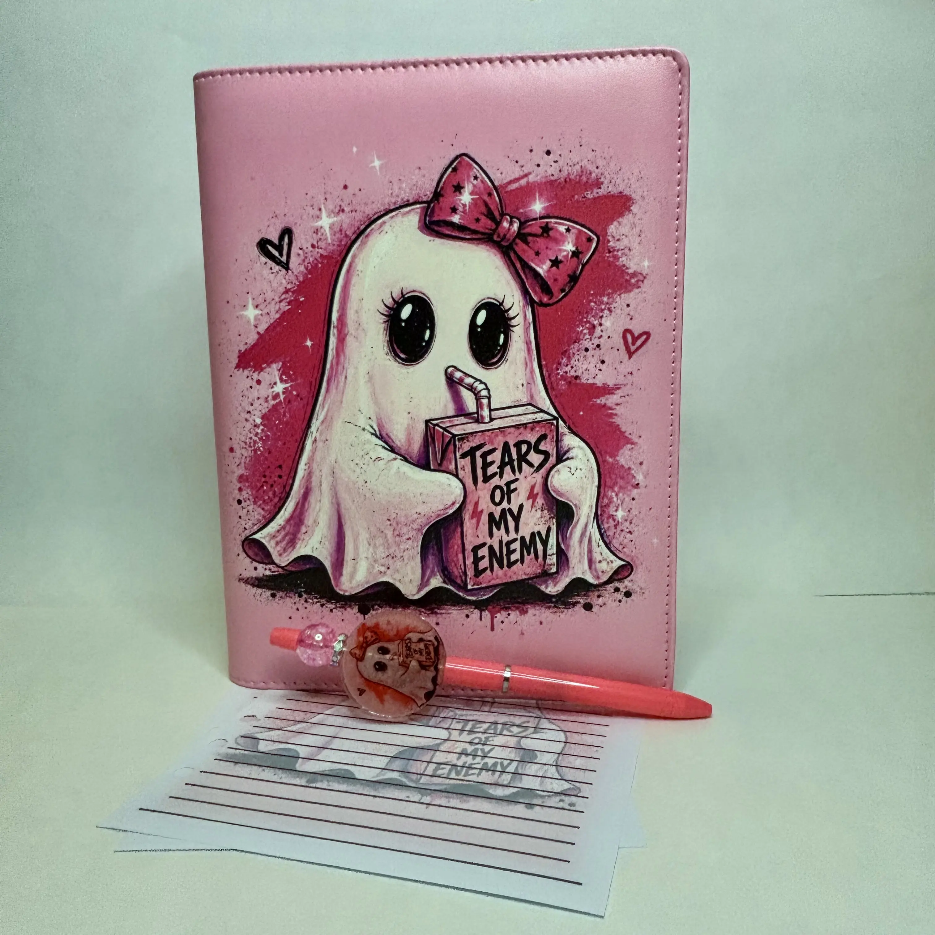 Tears of My Enemy Binder Bundle — Pink Ghost A5 Binder, Matching Paper + Beaded Pen | Only 1 Available
