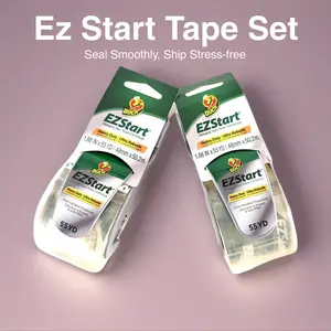 Pack of 2.Duck EZ Start Packaging Tape, Two Roll with Dispenser, Clear Packing Tape for Mailing, Moving, Shipping & Storage, Quiet Easy Start Tape for Boxes & Shipping | Pack of 2