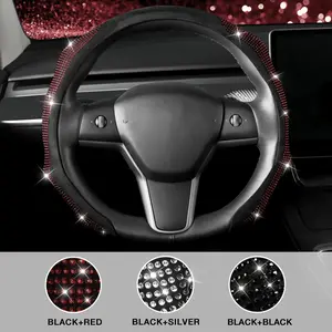 Sparkly Crystal Rhinestone Steering Wheel Cover for Women, Diamond Bling Design, Soft Flannel, Non-Slip Comfortable Grip, Universal Fit 14.5-15 Inch, Christmas & Holiday Gift