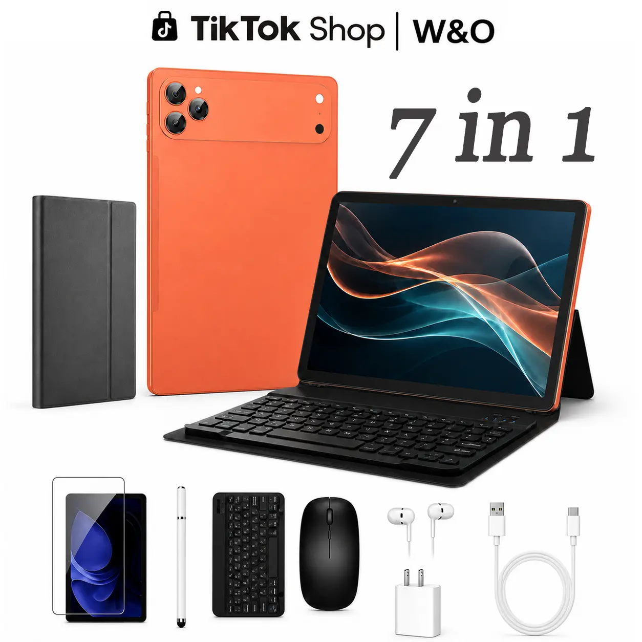 W&O New 11" Android 15 Tablet, Large HD Screen, 12GB RAM+256GB Expandable Storage, 10000mAh Long-Lasting Battery, 5G WiFi, Dual Camera, Tablet Bundle with Keyboard, Mouse, Stylus&Case, Portable Device for Work, Back to School, Valentine’s Day Gift