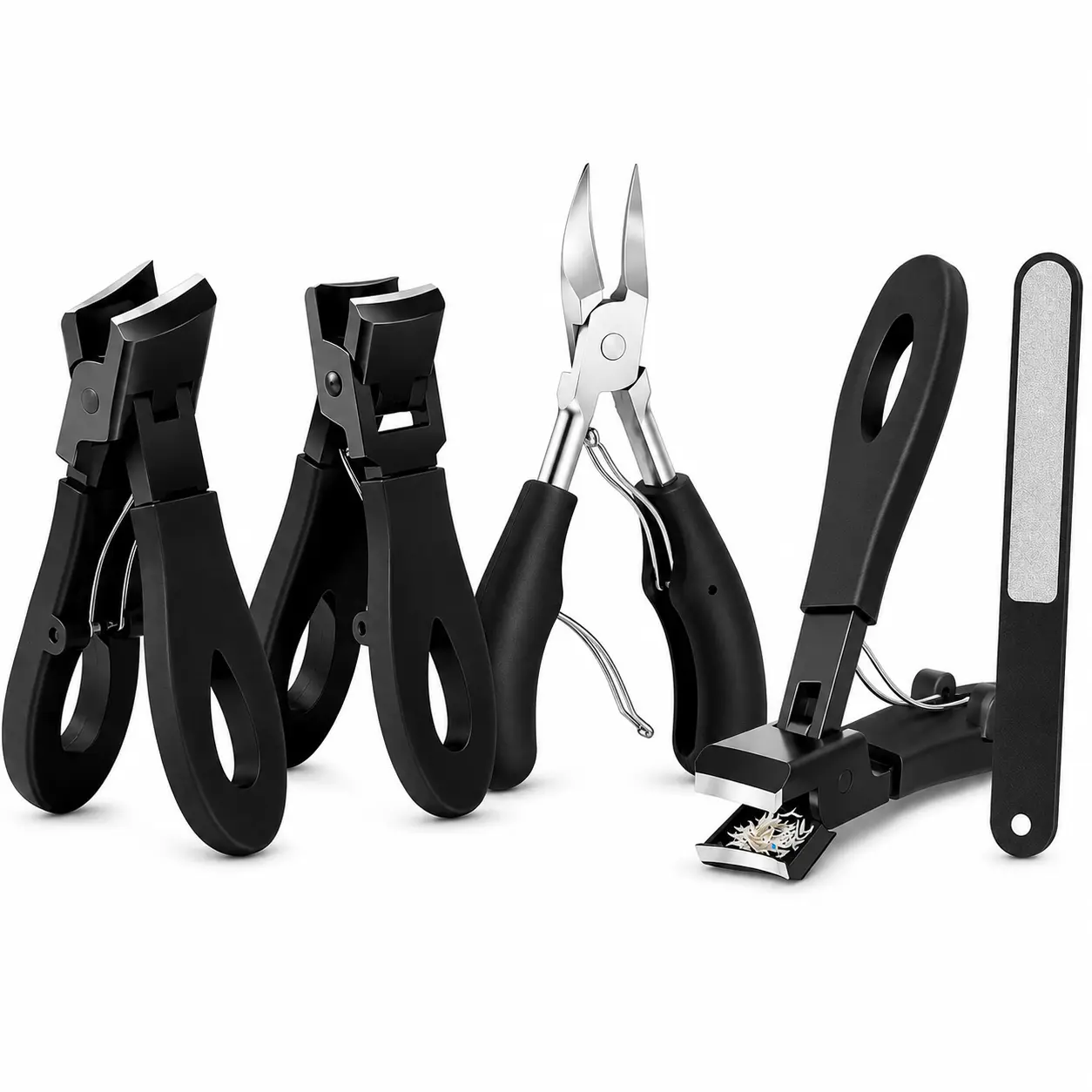Unisex 5-Piece Nail Clipper Kit for Seniors & Adults - Curved Blade, Wide Mouth, Angled Nippers, Ergonomic Handle, Comfort Grip for Cleaner Trimming Nail Care Manicure Tools, 5-Piece Set, Comfortable To Hold, Convenient Tool, Repeated Use, Stronger Tool