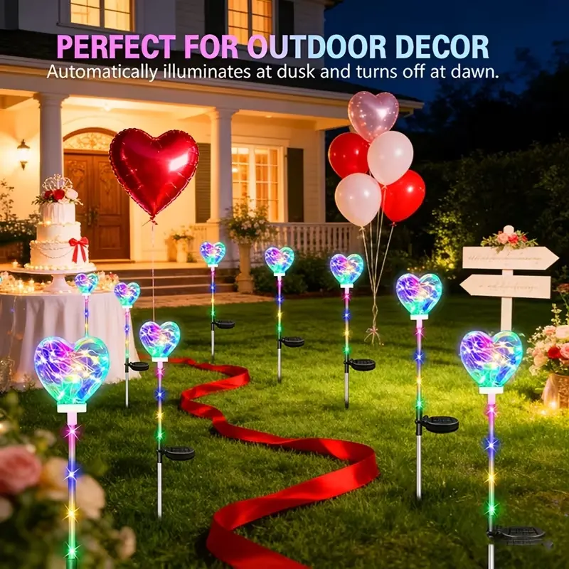 1pc Solar Outdoor Heart-Shaped Lawn Light, Colorful LED Landscape Pathway Light, IP44, Ideal for Mother's Day, Valentine's Day, wedding proposals, Christmas decorations, outdoor landscape lighting, lawn lights, Solar Garden Light, Solar Outside Lights